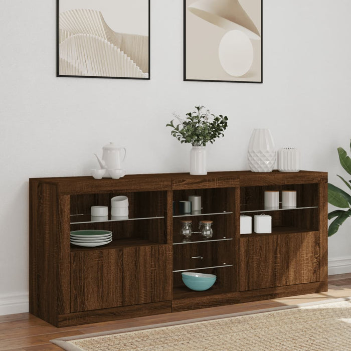 Servantă cu lumini LED, stejar maro, 162x37x67 cm WALTI
