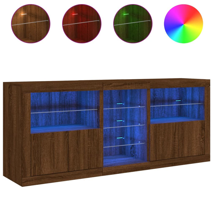 Servantă cu lumini LED, stejar maro, 162x37x67 cm WALTI