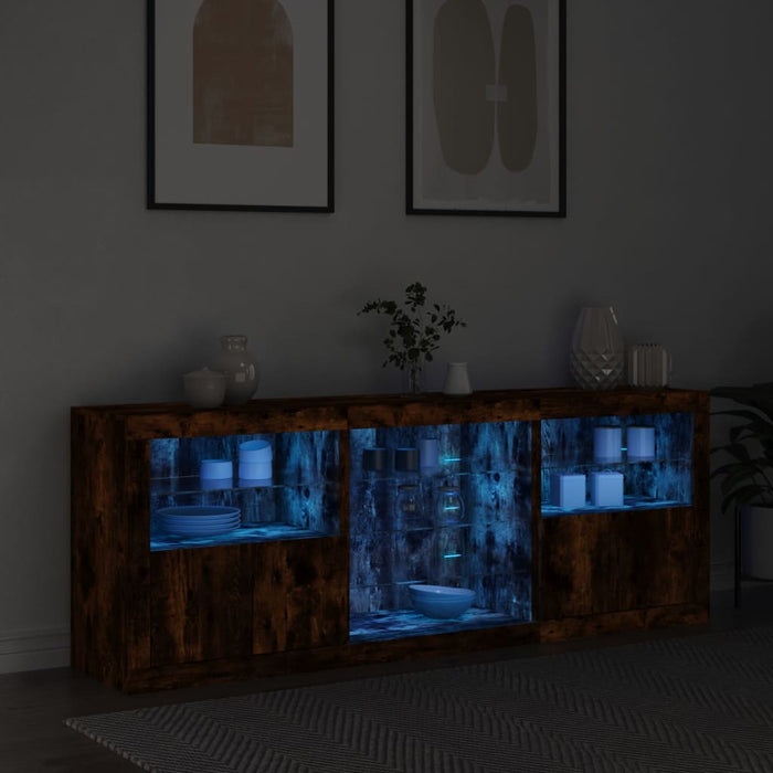 Servantă cu lumini LED, stejar fumuriu, 181,5x37x67 cm WALTI