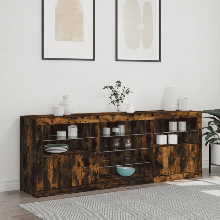 Servantă cu lumini LED, stejar fumuriu, 181,5x37x67 cm WALTI
