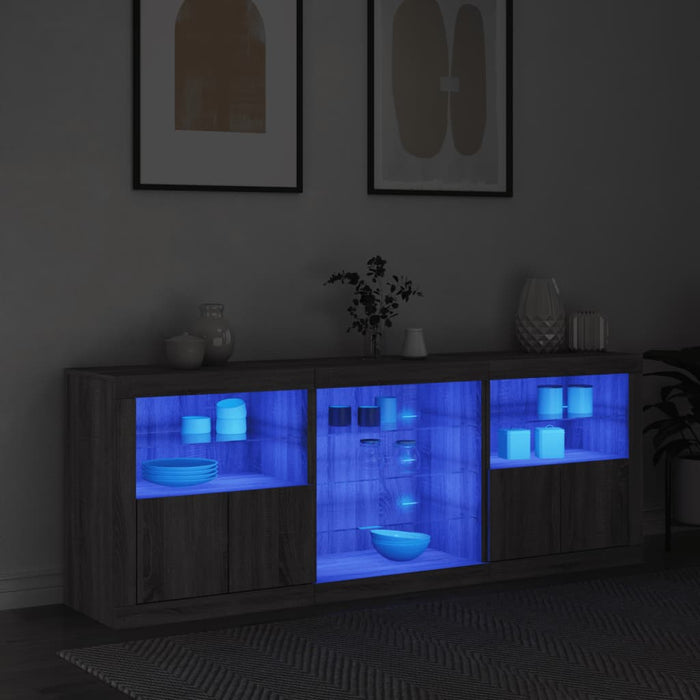 Servantă cu lumini LED, gri sonoma, 181,5x37x67 cm WALTI