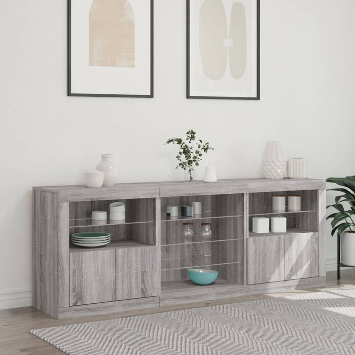 Servantă cu lumini LED, gri sonoma, 181,5x37x67 cm WALTI