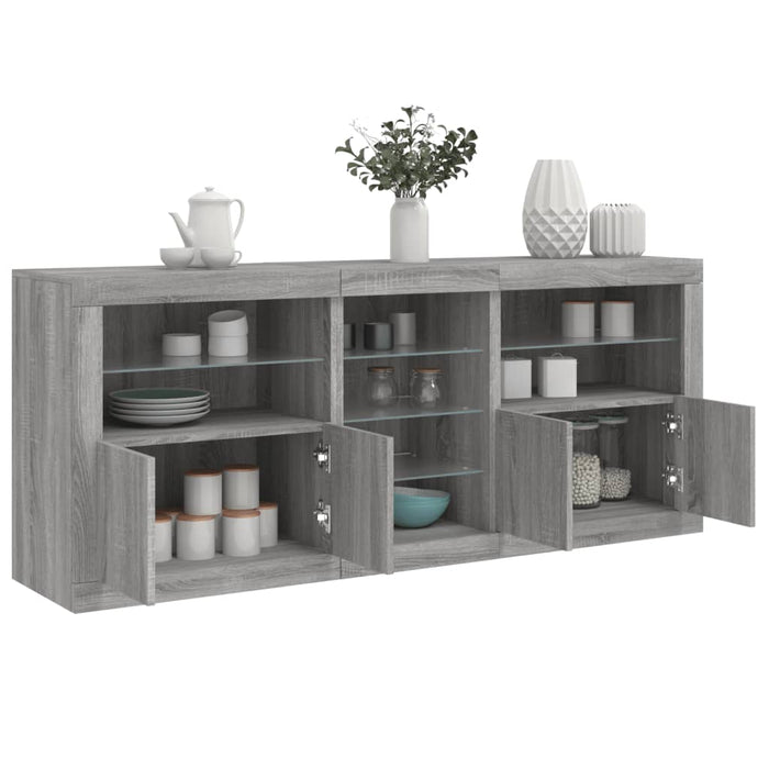 Servantă cu lumini LED, gri sonoma, 181,5x37x67 cm WALTI