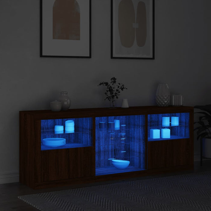 Servantă cu lumini LED, stejar maro, 181,5x37x67 cm WALTI