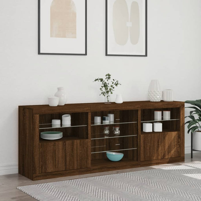 Servantă cu lumini LED, stejar maro, 181,5x37x67 cm WALTI