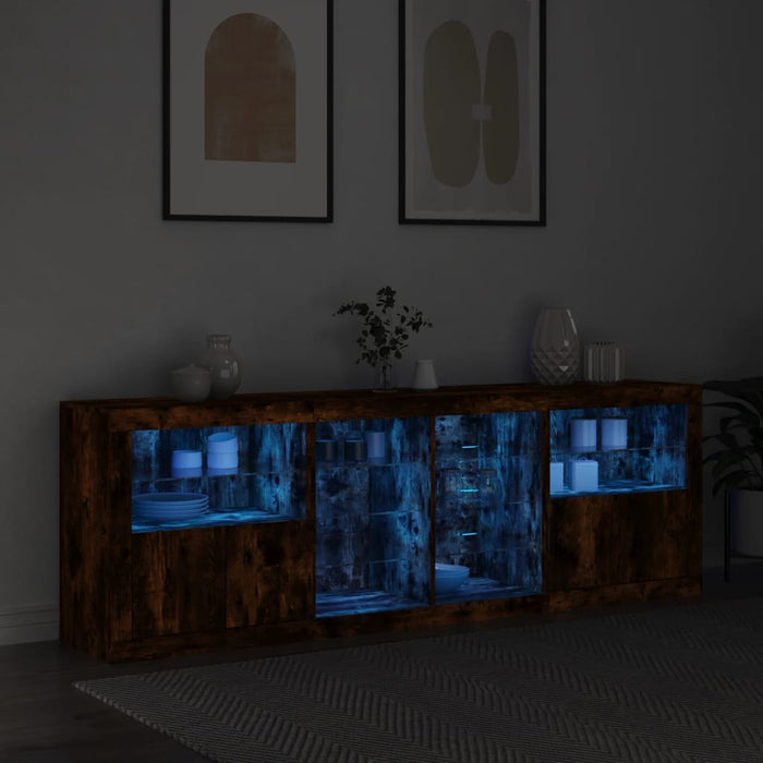 Servantă cu lumini LED, stejar fumuriu, 202x37x67 cm WALTI