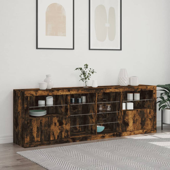 Servantă cu lumini LED, stejar fumuriu, 202x37x67 cm WALTI