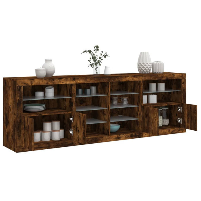 Servantă cu lumini LED, stejar fumuriu, 202x37x67 cm WALTI