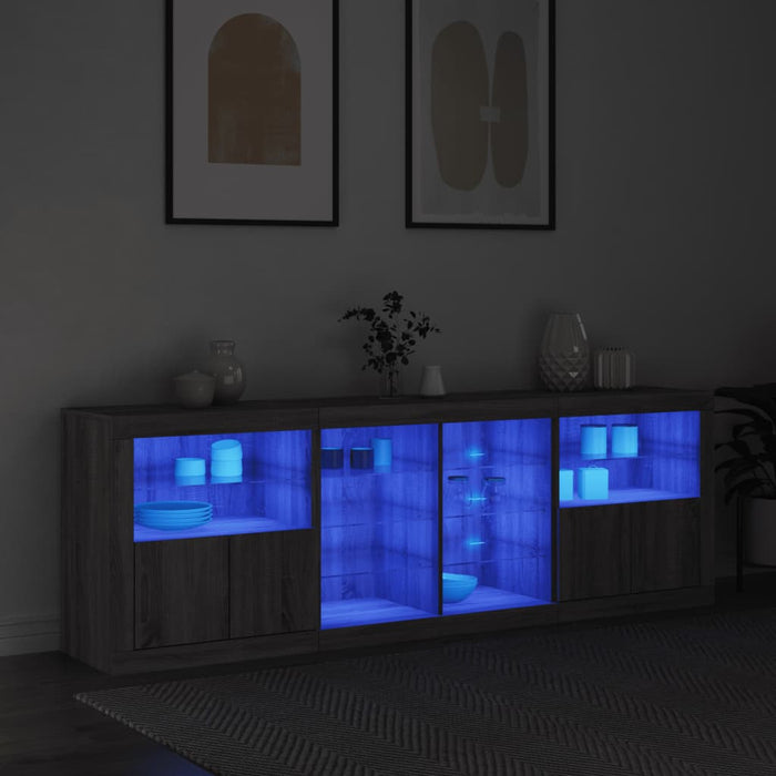 Servantă cu lumini LED, gri sonoma, 202x37x67 cm WALTI