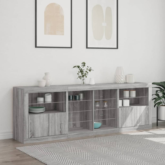 Servantă cu lumini LED, gri sonoma, 202x37x67 cm WALTI