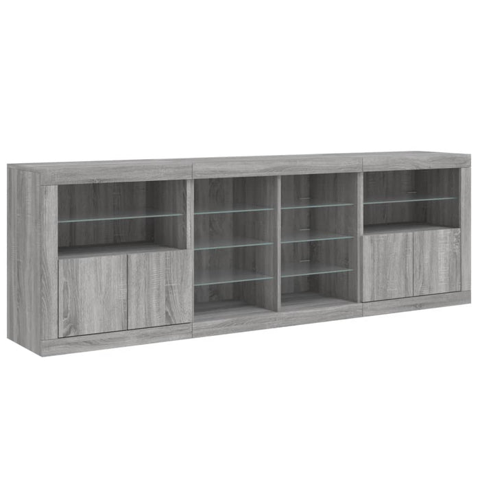 Servantă cu lumini LED, gri sonoma, 202x37x67 cm WALTI