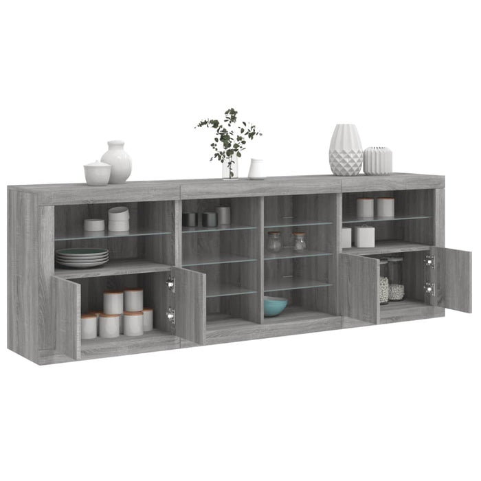 Servantă cu lumini LED, gri sonoma, 202x37x67 cm WALTI