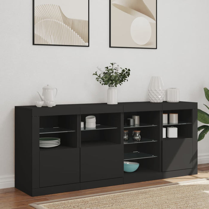 Servantă cu lumini LED, negru, 164x37x67 cm WALTI