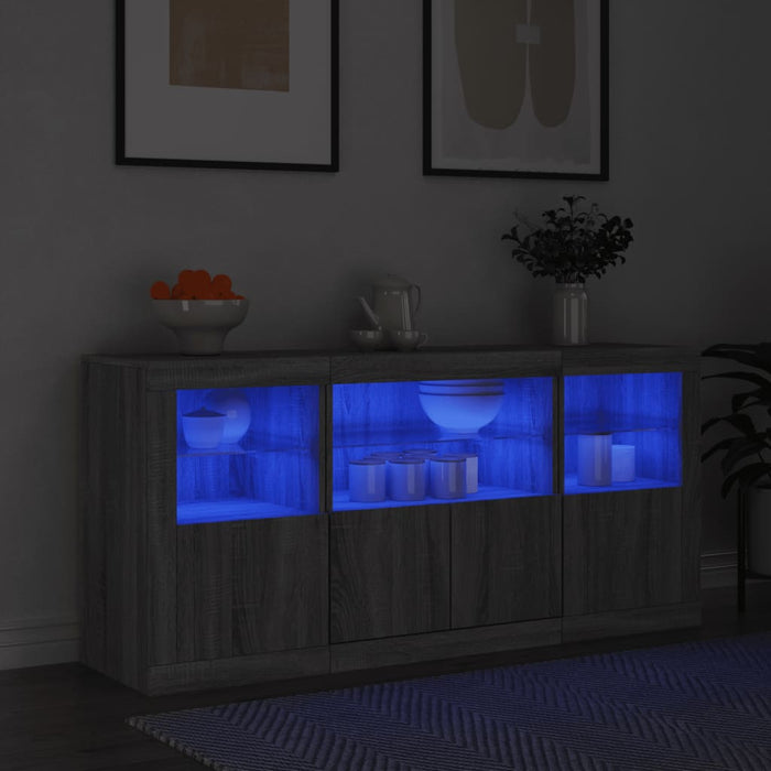 Servantă cu lumini LED, gri sonoma, 142,5x37x67 cm - WALTI WALTI