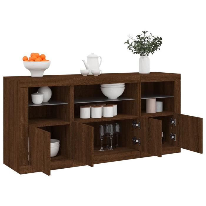 Servantă cu lumini LED, stejar maro, 142,5x37x67 cm WALTI