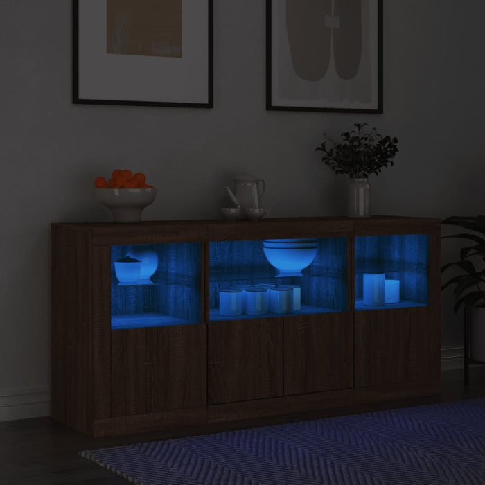 Servantă cu lumini LED, stejar maro, 142,5x37x67 cm WALTI