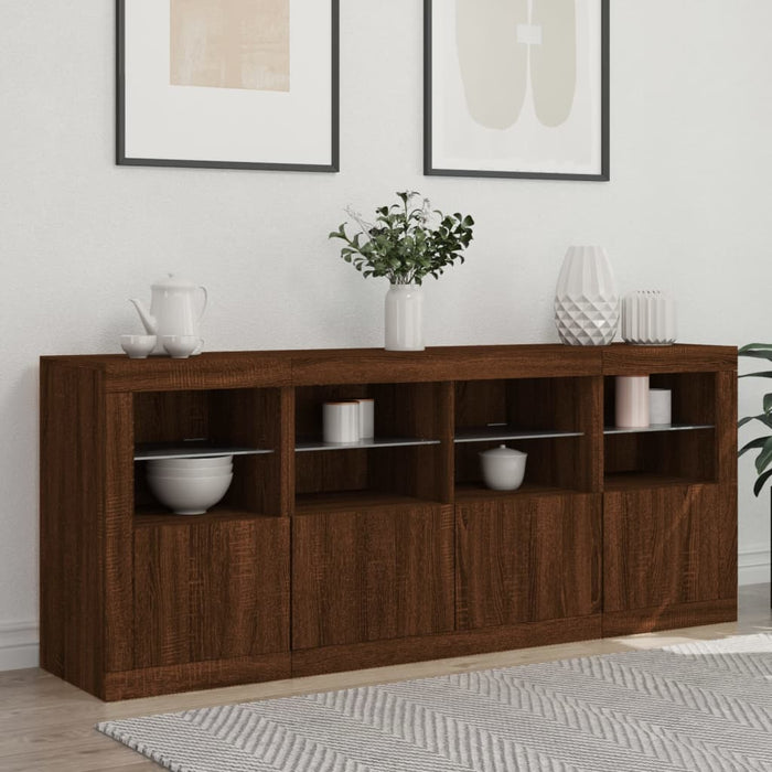 Servantă cu lumini LED, stejar maro, 163x37x67 cm WALTI