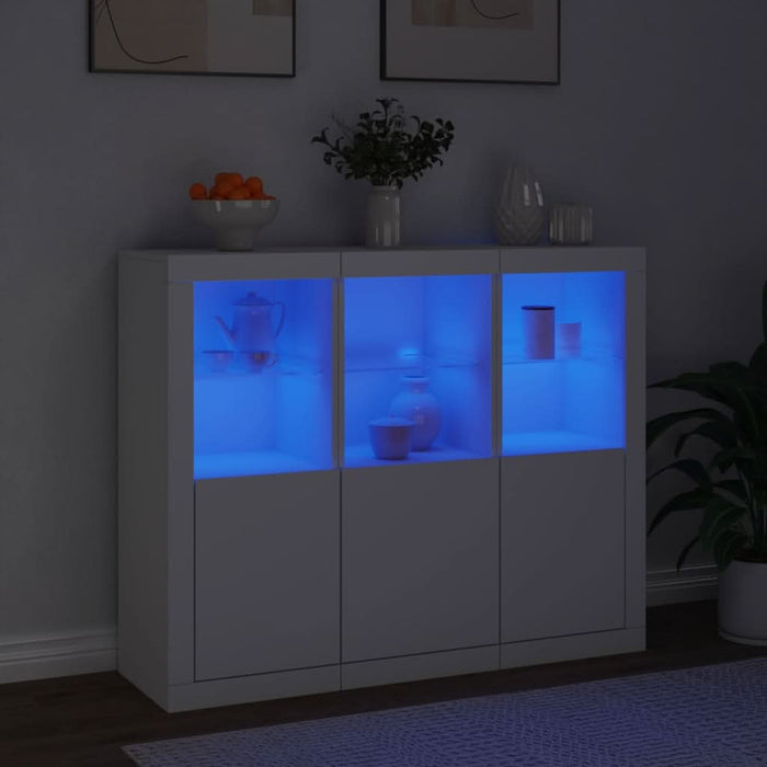 Servantă cu lumini LED, 3 buc., alb, lemn prelucrat - WALTI WALTI