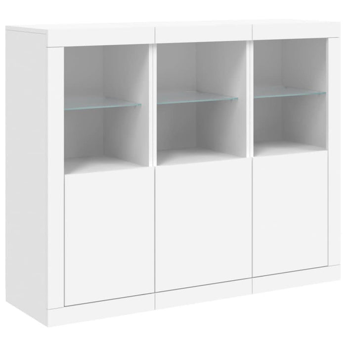 Servantă cu lumini LED, 3 buc., alb, lemn prelucrat - WALTI WALTI