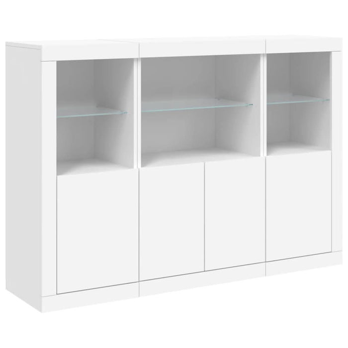 Servantă cu lumini LED, 3 buc., alb, lemn prelucrat - WALTI WALTI