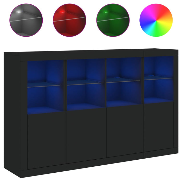 Servantă cu lumini LED, 3 buc., negru, lemn prelucrat WALTI