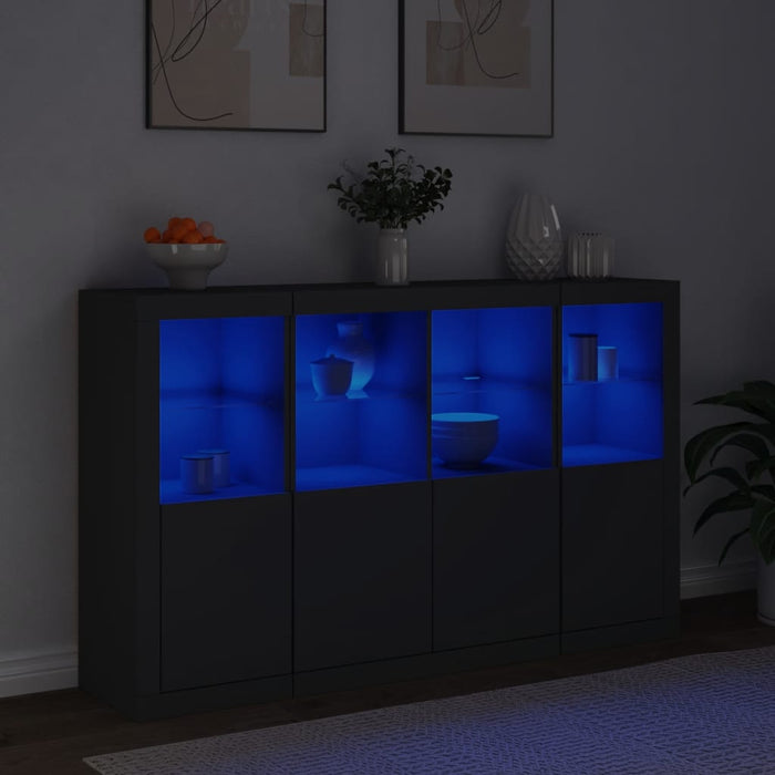 Servantă cu lumini LED, 3 buc., negru, lemn prelucrat WALTI