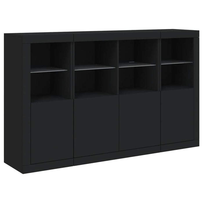 Servantă cu lumini LED, 3 buc., negru, lemn prelucrat WALTI