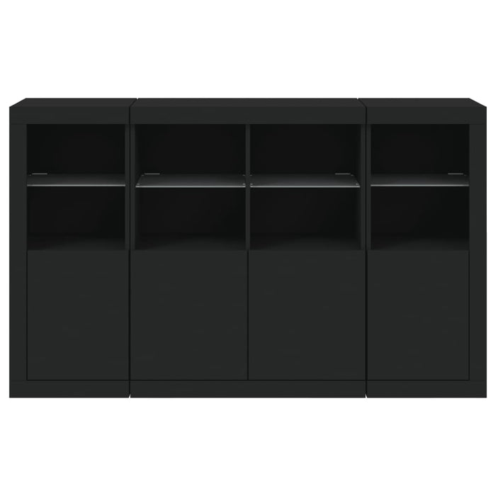 Servantă cu lumini LED, 3 buc., negru, lemn prelucrat WALTI