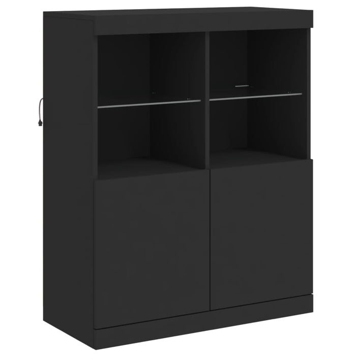 Servantă cu lumini LED, 3 buc., negru, lemn prelucrat WALTI