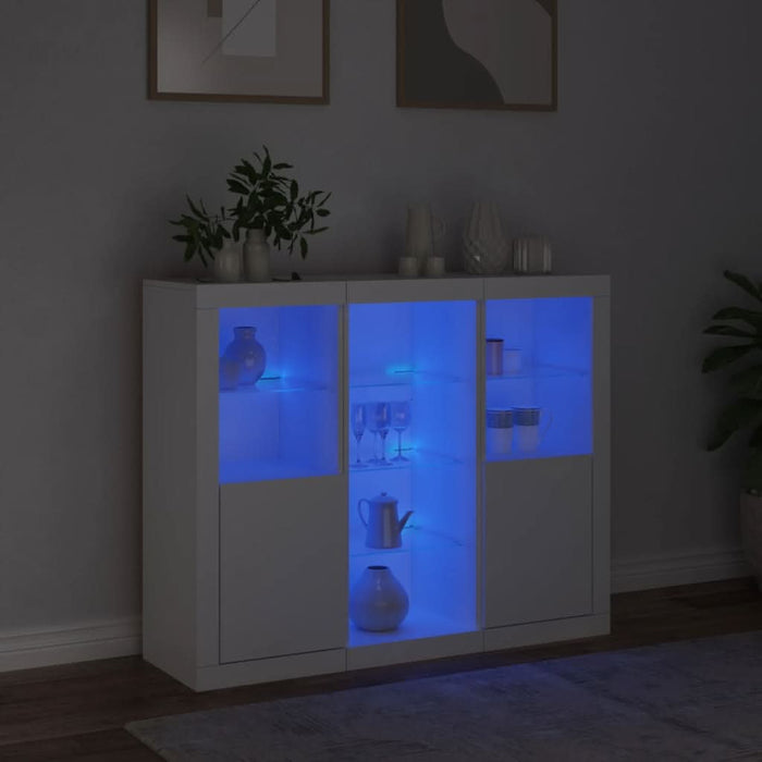 Servantă cu lumini LED, 3 buc., alb, lemn prelucrat - WALTI WALTI