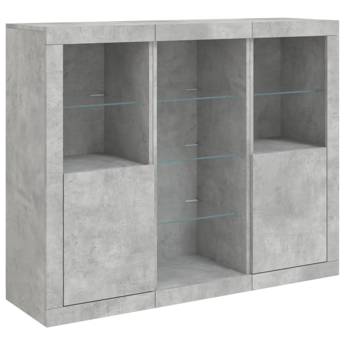 Servantă cu lumini LED, 3 buc., gri beton, lemn prelucrat - WALTI WALTI
