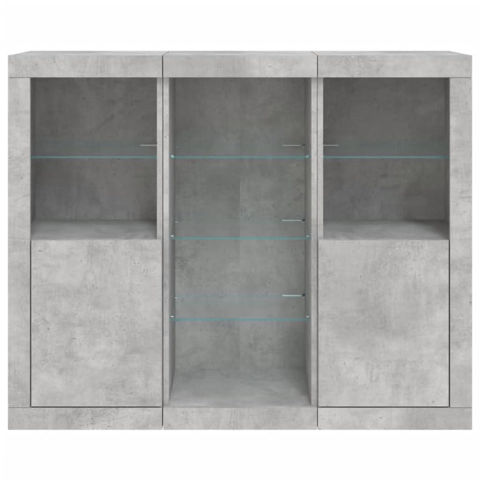 Servantă cu lumini LED, 3 buc., gri beton, lemn prelucrat - WALTI WALTI