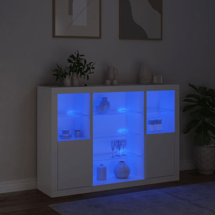 Servantă cu lumini LED, 3 buc., alb, lemn prelucrat - WALTI WALTI