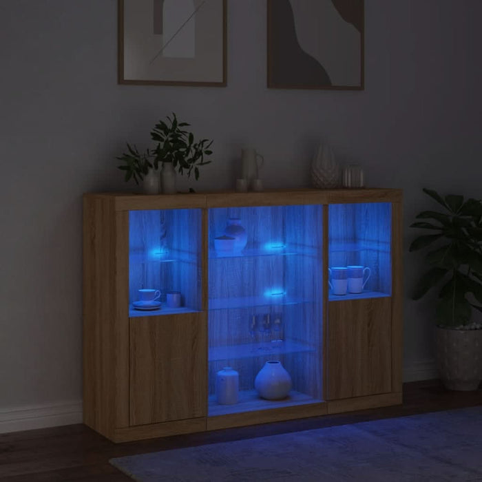 Servantă cu lumini LED, 3 buc., stejar sonoma, lemn prelucrat - WALTI WALTI