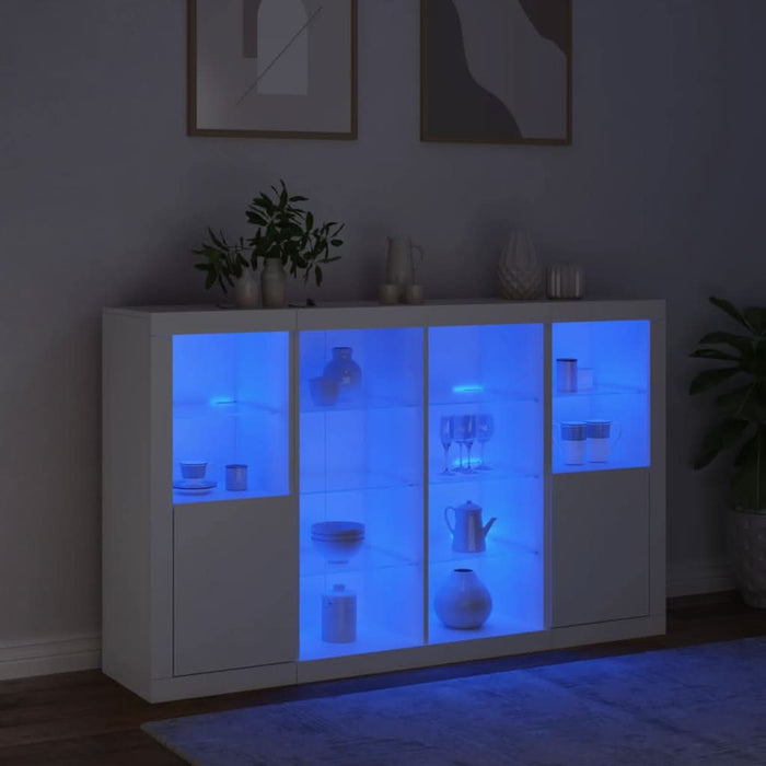 Servantă cu lumini LED, 3 buc., alb, lemn prelucrat - WALTI WALTI