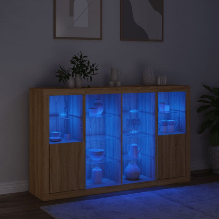 Servantă cu lumini LED, 3 buc., stejar sonoma, lemn prelucrat - WALTI WALTI