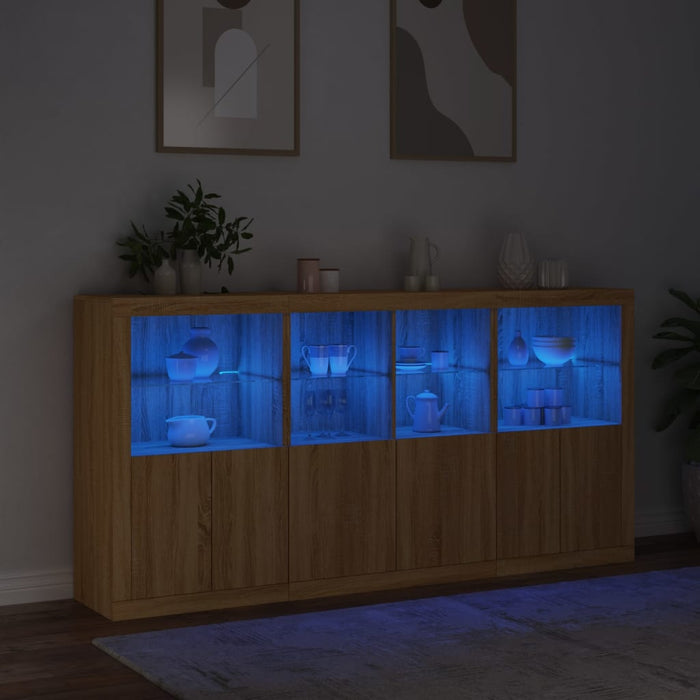 Servantă cu lumini LED, stejar sonoma, 202x37x100 cm WALTI