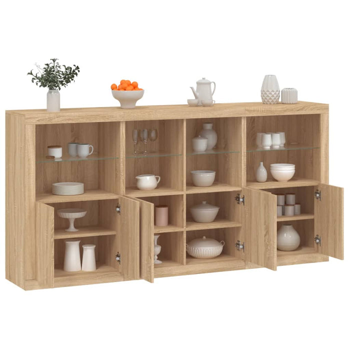 Servantă cu lumini LED, stejar sonoma, 202x37x100 cm WALTI
