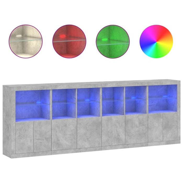 Servantă cu lumini LED, gri beton, 283x37x100 cm WALTI