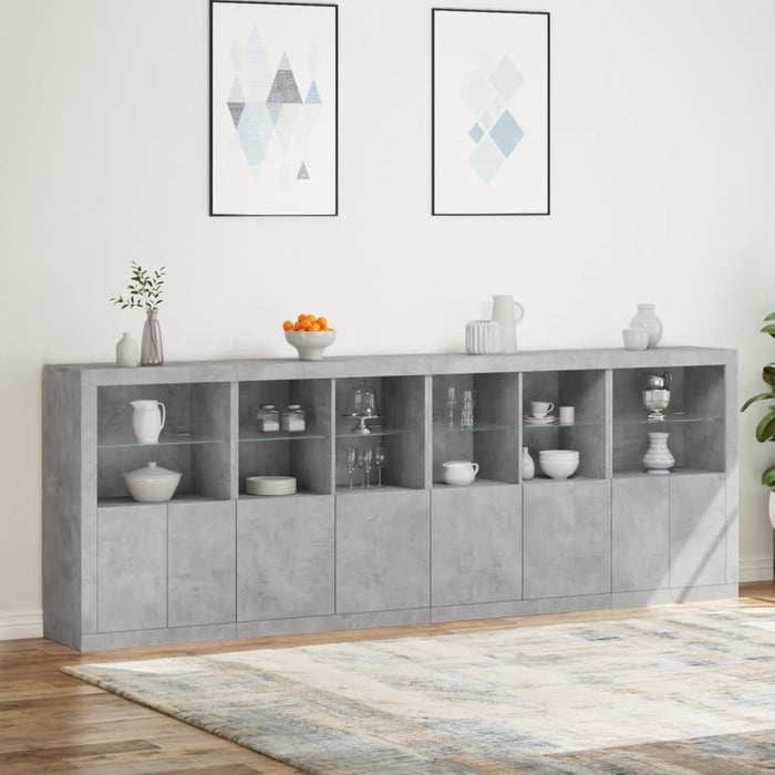 Servantă cu lumini LED, gri beton, 283x37x100 cm WALTI