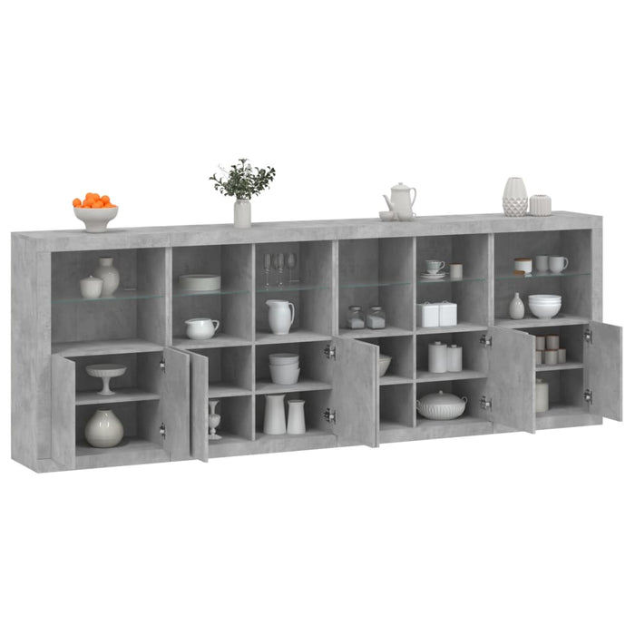 Servantă cu lumini LED, gri beton, 283x37x100 cm WALTI