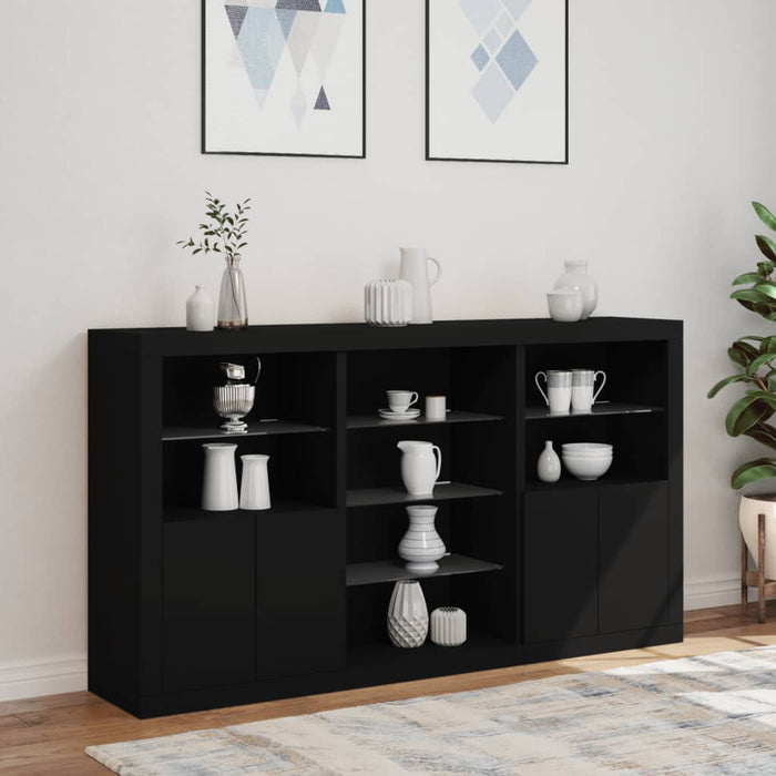 Servantă cu lumini LED, negru, 181,5x37x100 cm WALTI