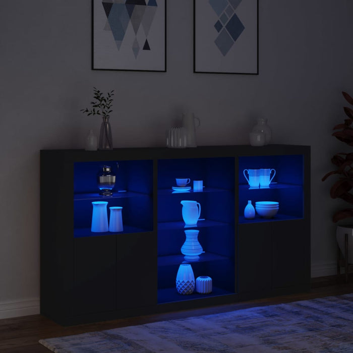 Servantă cu lumini LED, negru, 181,5x37x100 cm WALTI