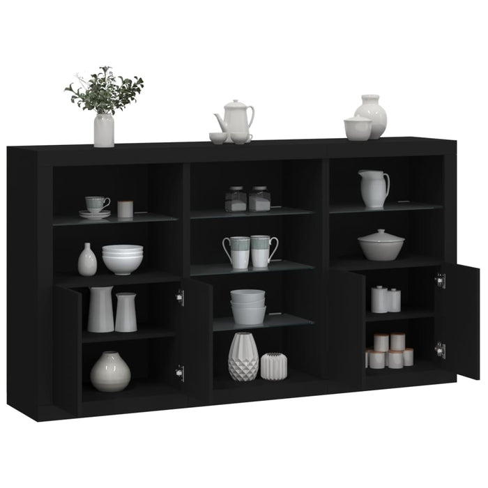 Servantă cu lumini LED, negru, 181,5x37x100 cm WALTI