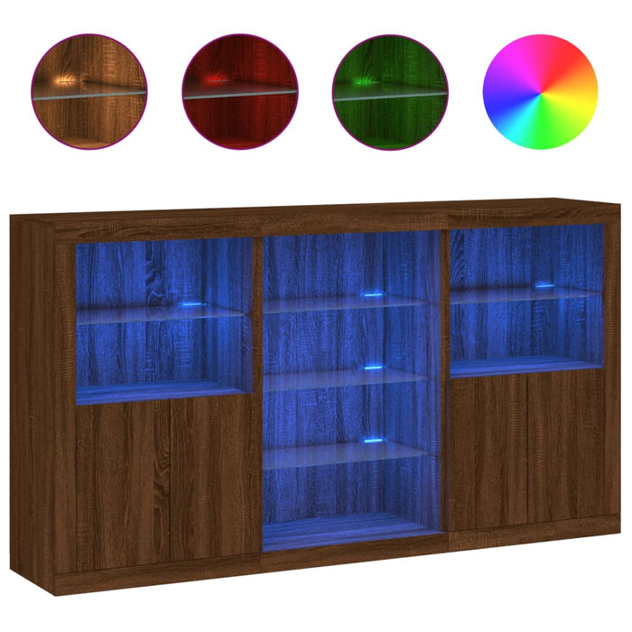 Servantă cu lumini LED, stejar maro, 181,5x37x100 cm WALTI