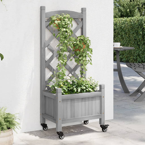 Jardinieră cu spalier și roți, gri, lemn masiv de brad - WALTI WALTI