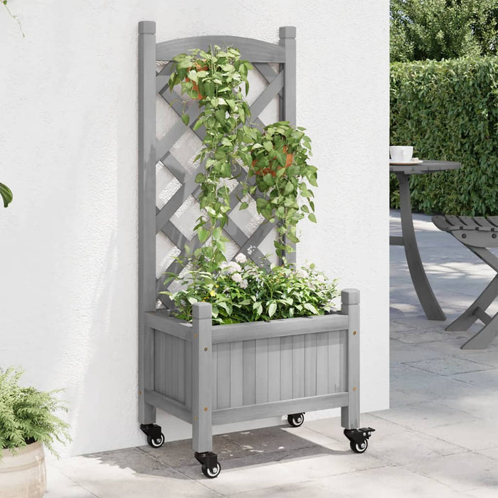 Jardinieră cu spalier și roți, gri, lemn masiv de brad - WALTI WALTI
