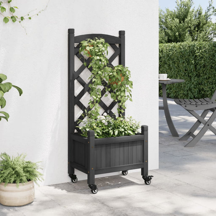 Jardinieră cu spalier și roți, negru, lemn masiv de brad - WALTI WALTI