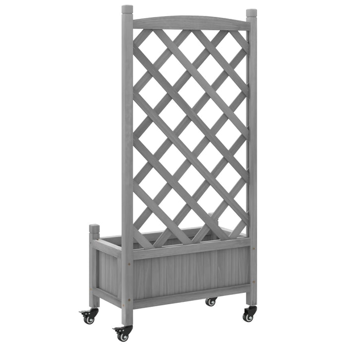 Jardinieră cu spalier și roți, gri, lemn masiv de brad - WALTI WALTI