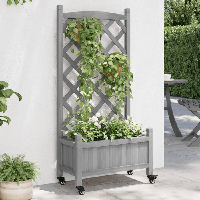 Jardinieră cu spalier și roți, gri, lemn masiv de brad - WALTI WALTI